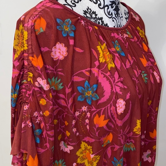 3/$45 Free People Cropped Floral Blouse Size XS Oversized - Picture 5 of 11